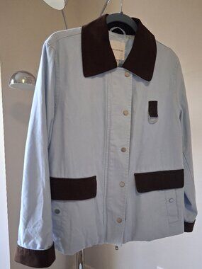 Avec Les Filles Contrast Collar Barn Jacket Blue Brown L - NWT